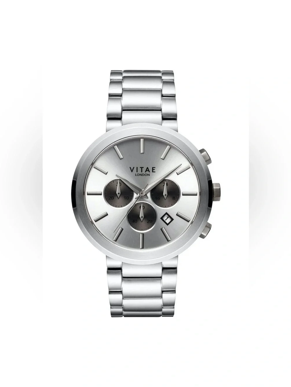 Vitae London Watch Elmington Silver Tone Stainless Steel Bracelet 44mm, NWT